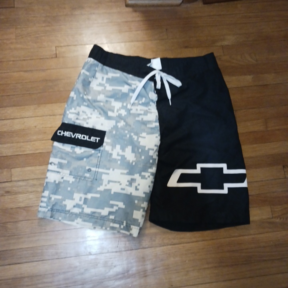 GM Chevrolet Army Digital Camouflage Swimming Trunks Shorts Size 32 Chevy